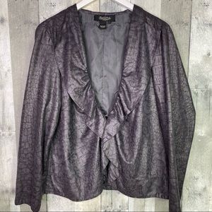 PECK & PECK Snakeskin Print Ruffles Open Cardigan Top Size Large